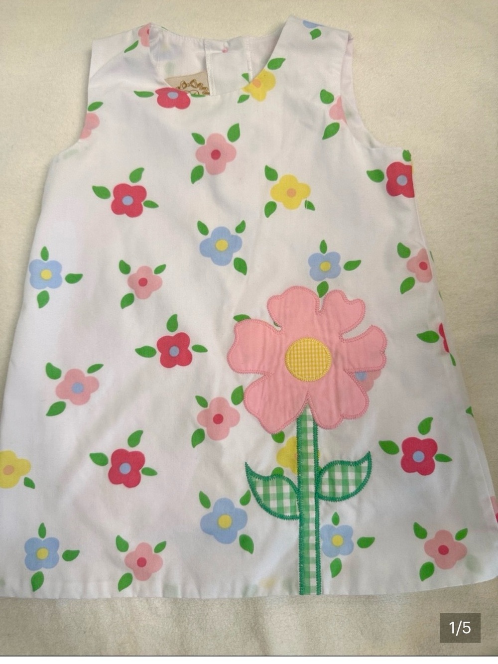 The Beaufort Bonnet Company White Dress with Pink Appliqué Flower